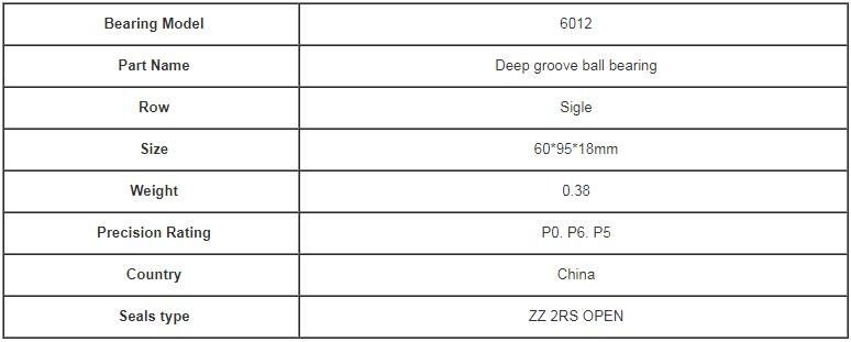 Minyatür 6012 Sabit Bilyalı Rulman İç Çapı 60 * 95 * 18MM Otomobil İçin