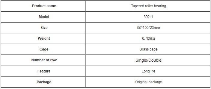 Konik Makaralı Rulman 30211 Pirinç Kafes Boyutu 55*100*22.75mm Ağırlık 0.7KG