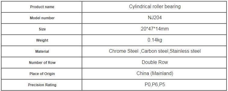 Pirinç Kafes Silindirik Makaralı Rulman NU204 / NJ204 Hassas P5 P4 boyutu 20*47*14mm